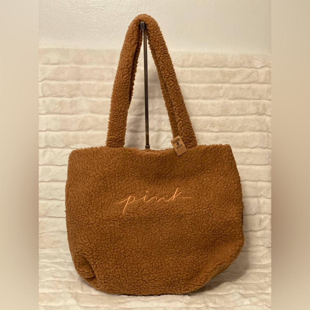 Brand New PINK Victoria's Secret Tan Sherpa Tote